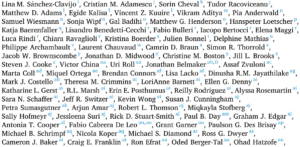 Screenshot of a portion of the over 350 authors listed on a publication in the journal Biological Conservation.